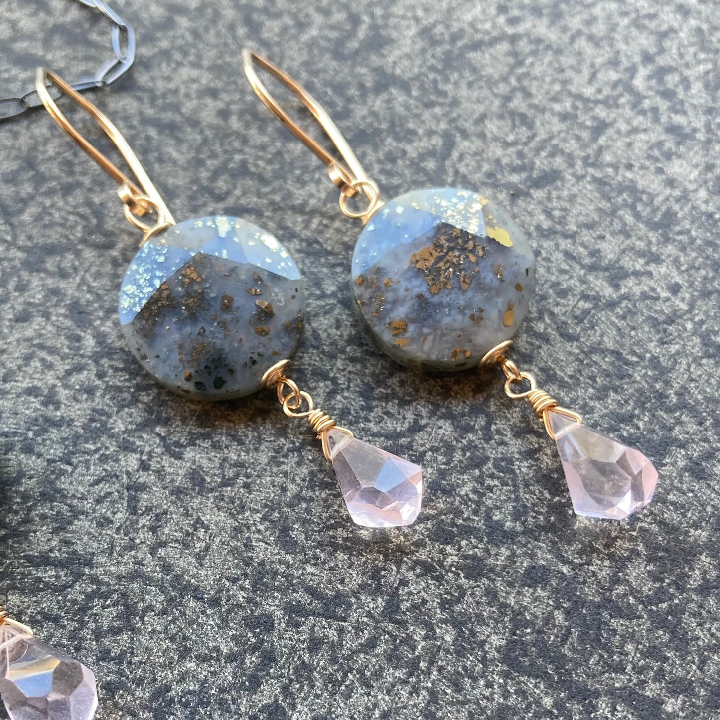 Nipomo Marcasite in Agate, Rose Quartz & Gold Earrings