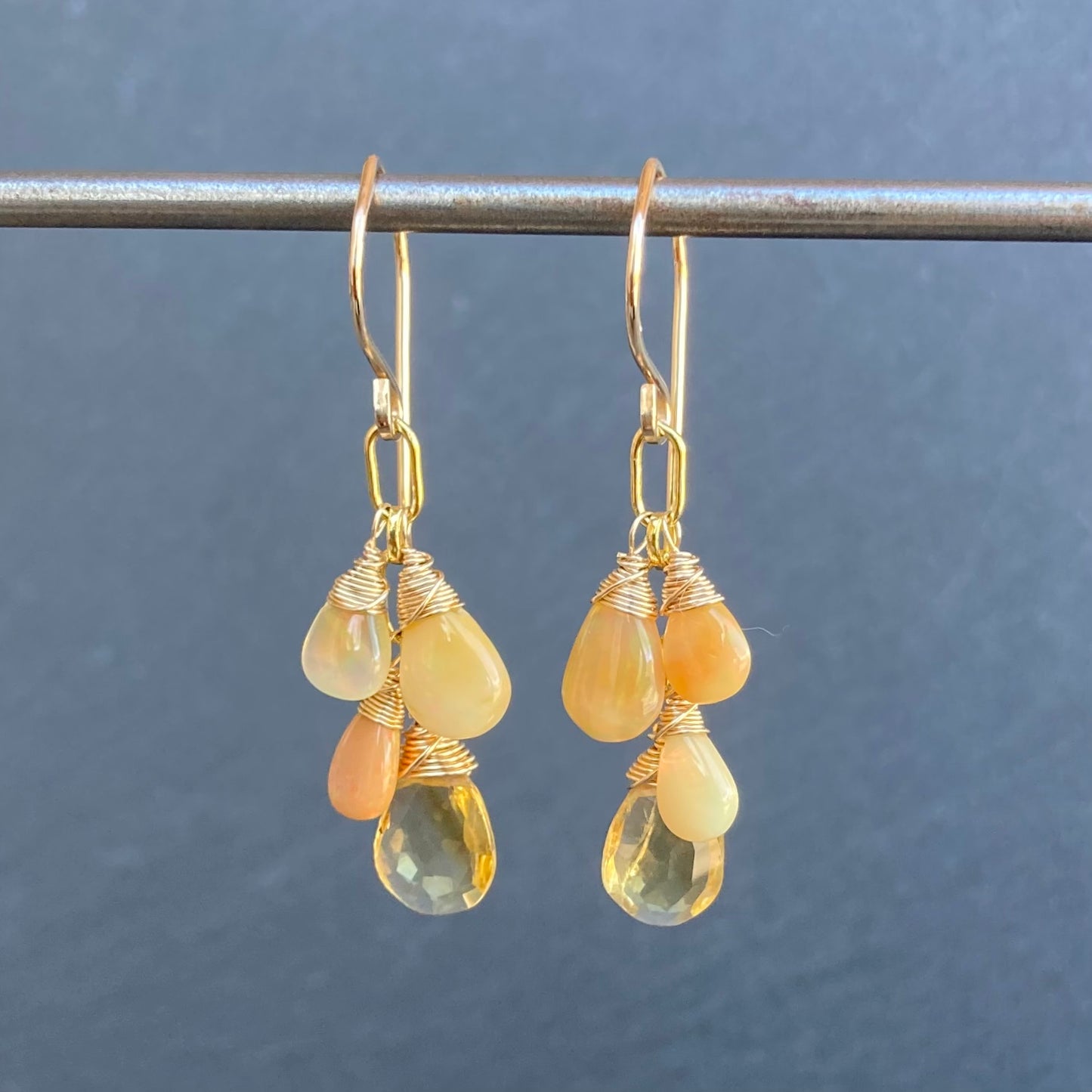 Ethiopian Golden Opal, Citrine & Gold Cascade Earrings