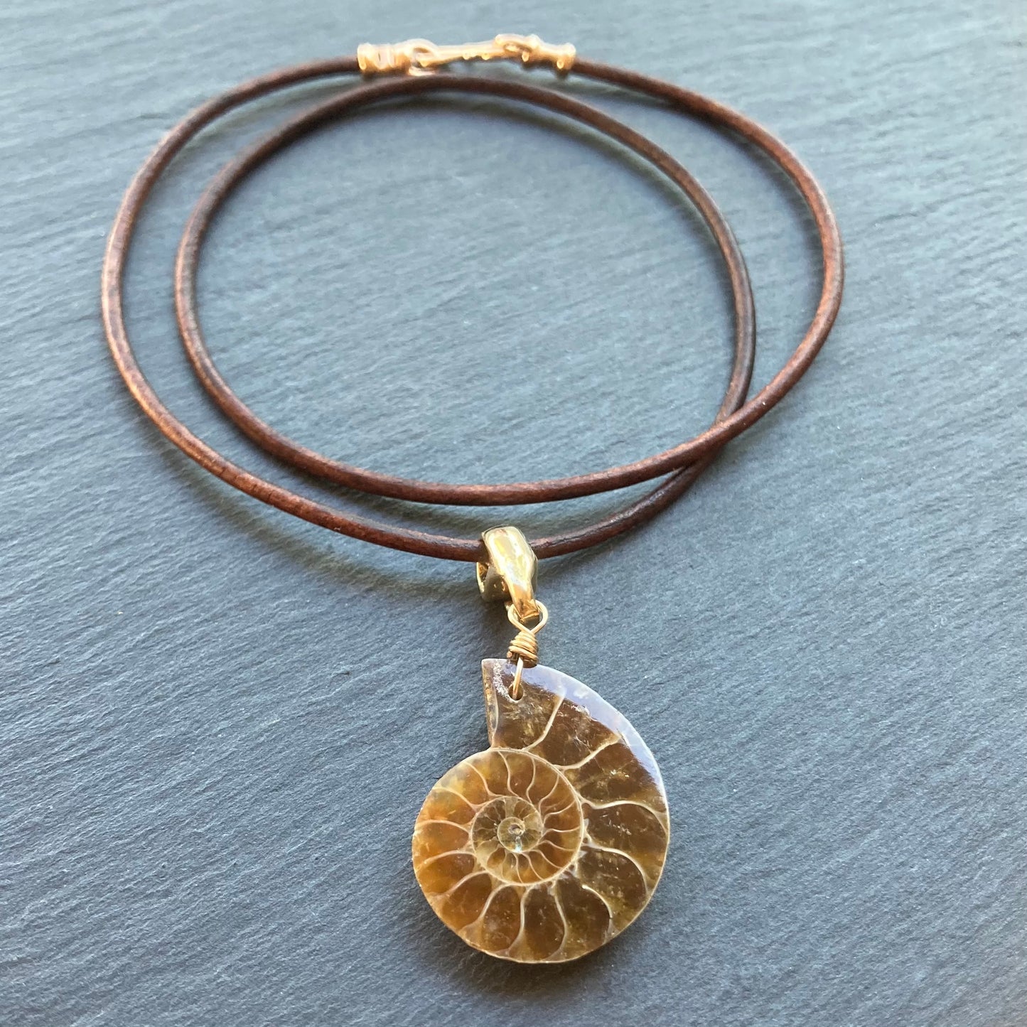 Natural Ammonite & Bronze Leather Choker