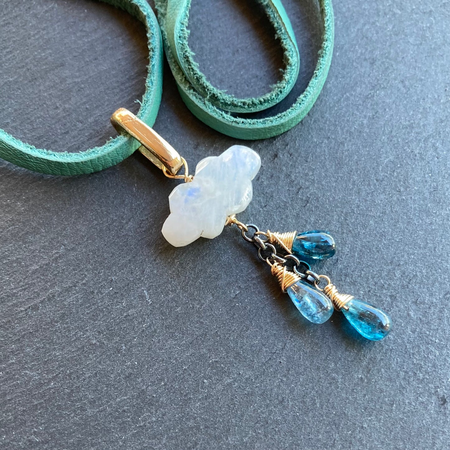 Rainbow Moonstone, Kyanite & Mixed Metal Monsoon Deertan Leather Choker