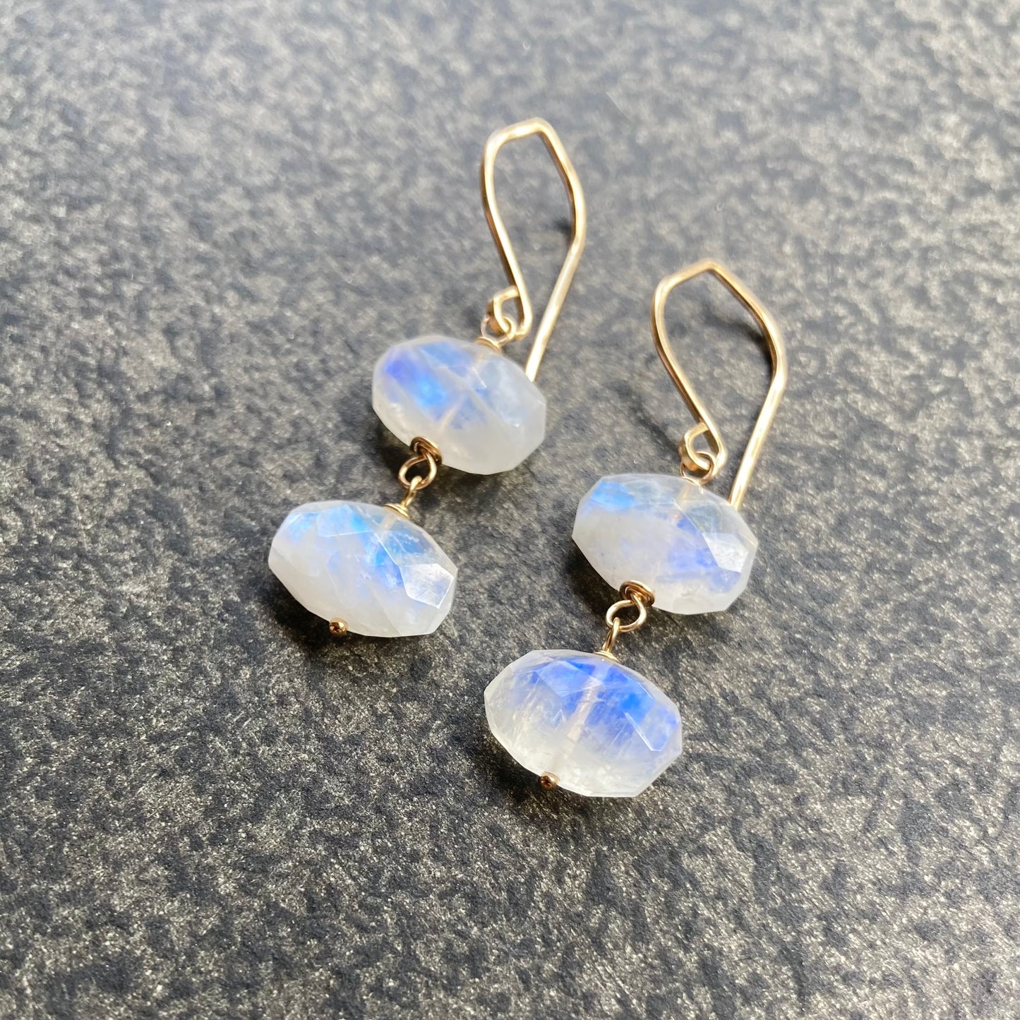 Rainbow Moonstone & Gold Earrings