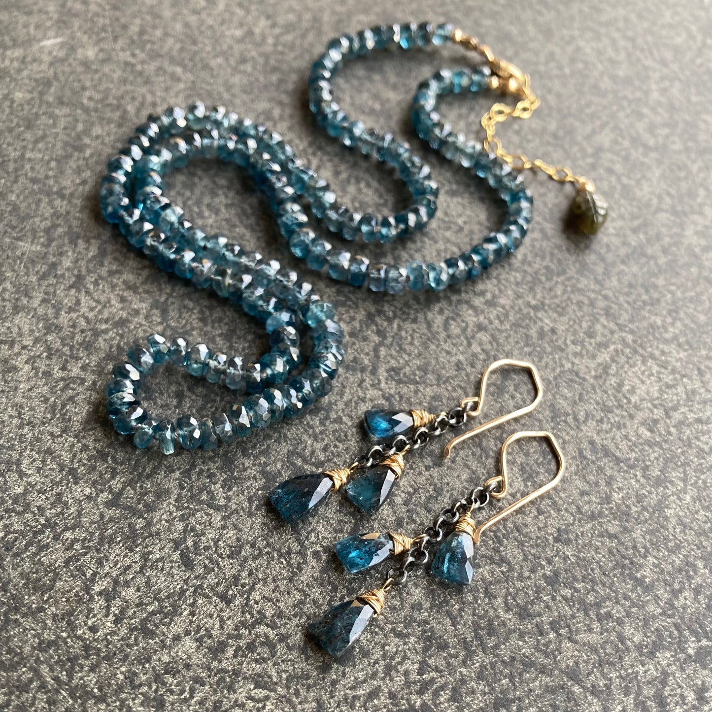 Moss Kyanite & Mixed Metal Cascade Earrings