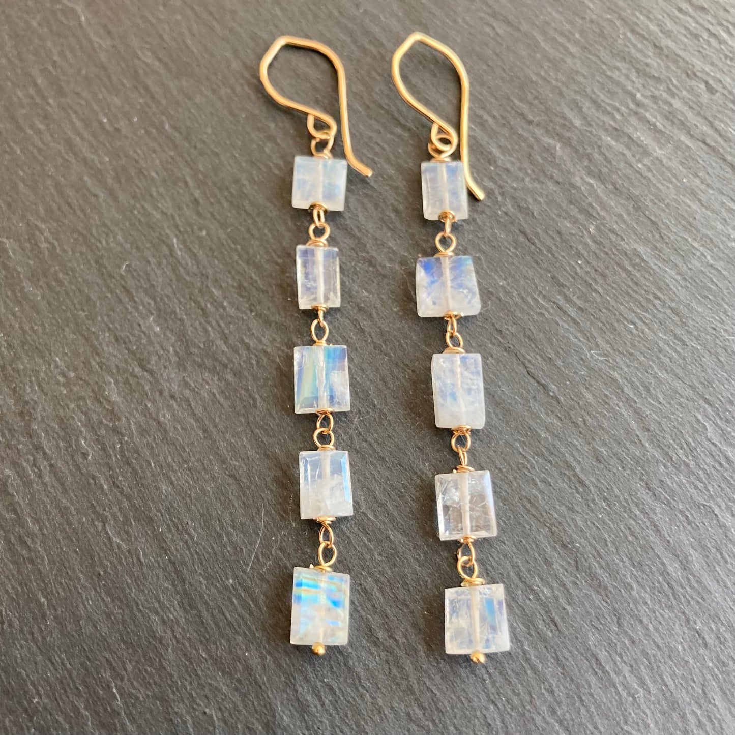Rainbow Moonstone & Gold Earrings
