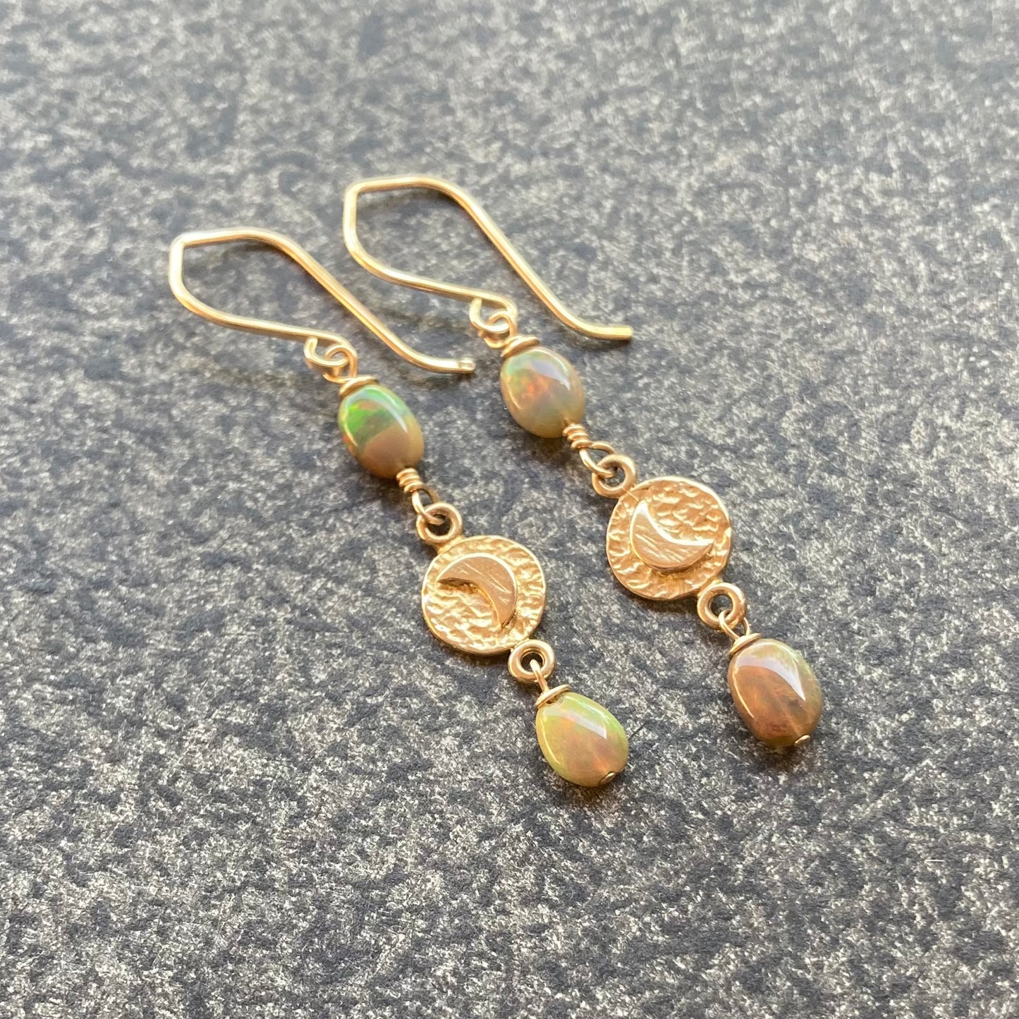 Ethiopian Black Opal, Gold & Bronze Moon Link Earrings