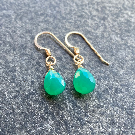 Green Onyx & Gold Earrings