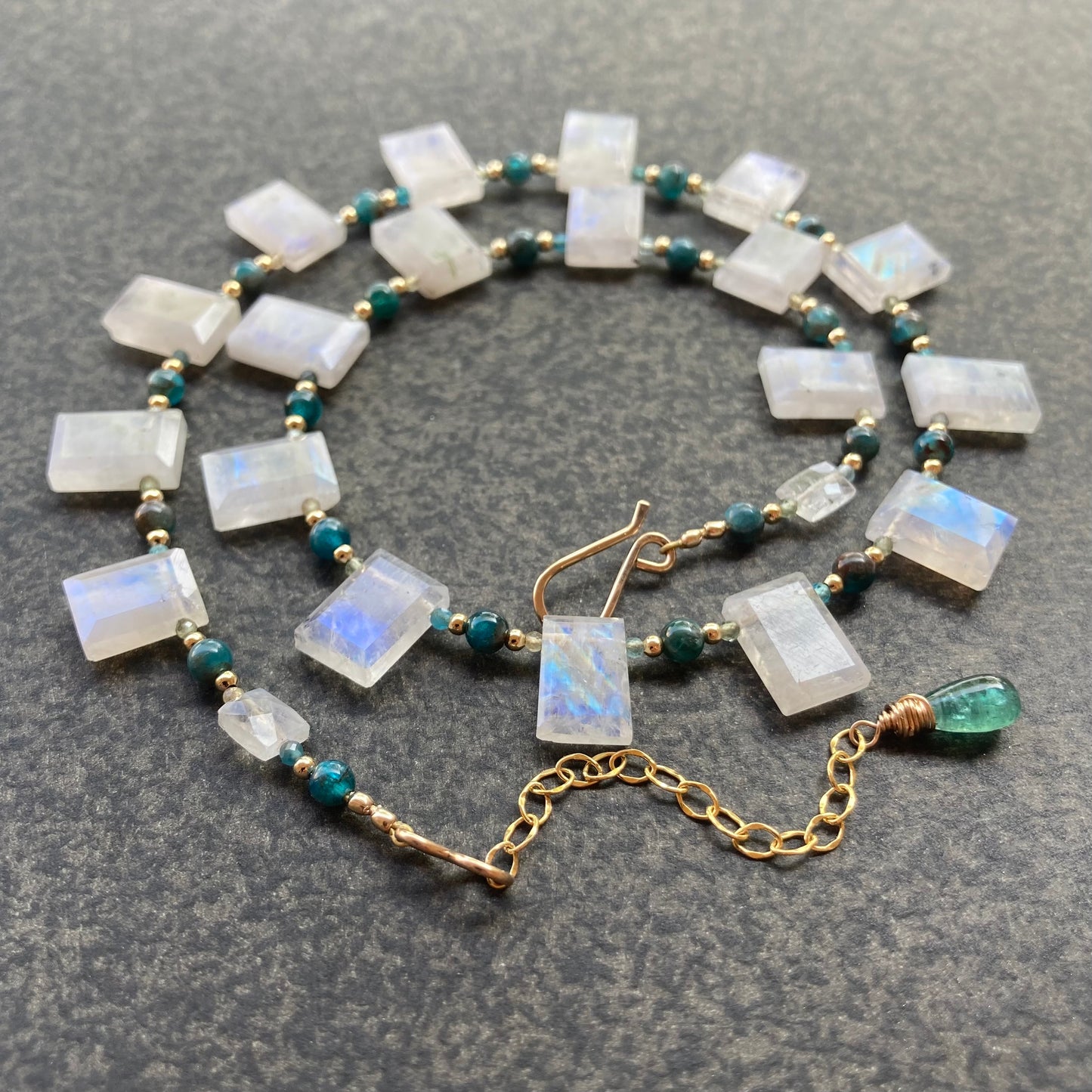 Rainbow Moonstone, Apatite & Gold Necklace