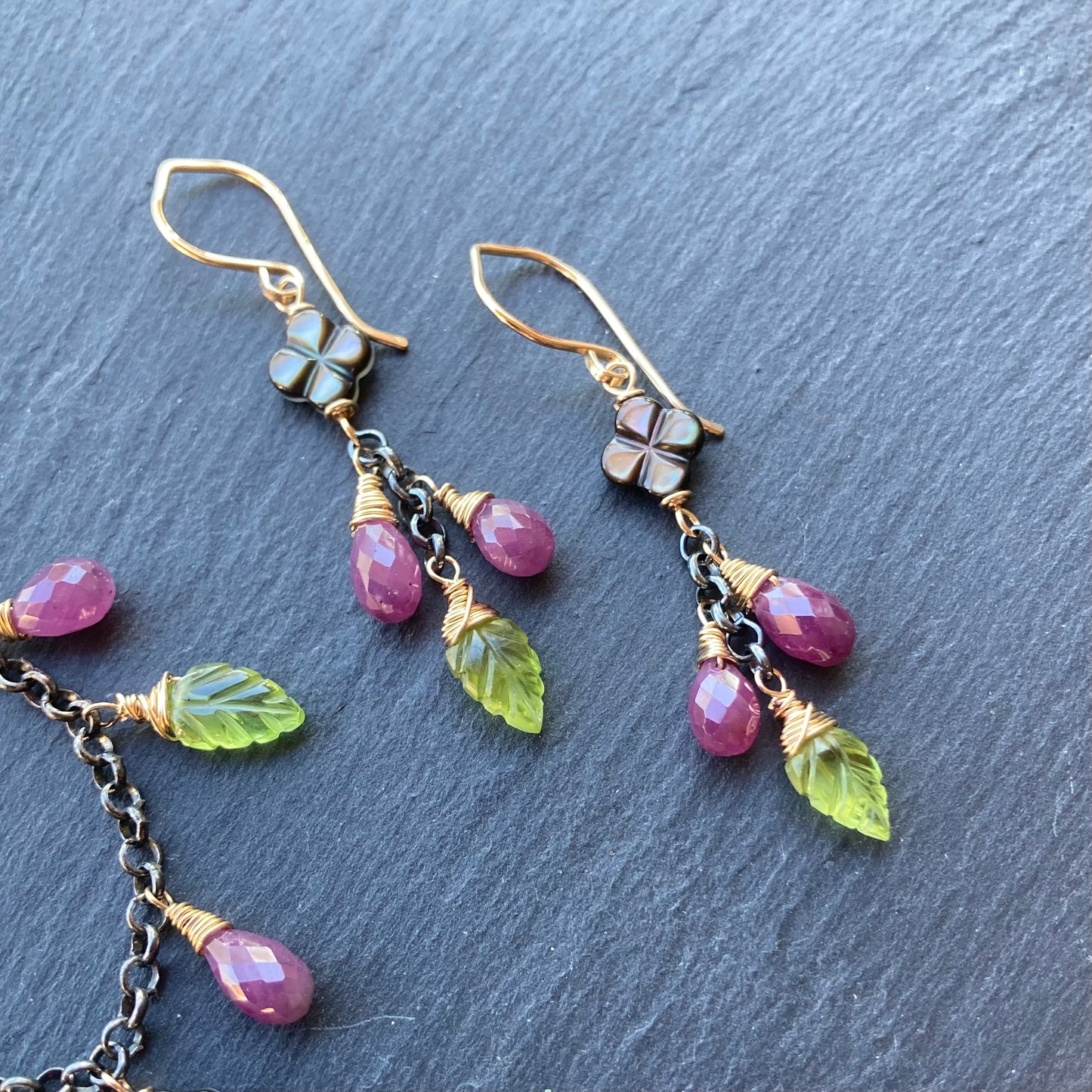 Ruby, Peridot, Black Mother of Pearl & Mixed Metal Charm Choker