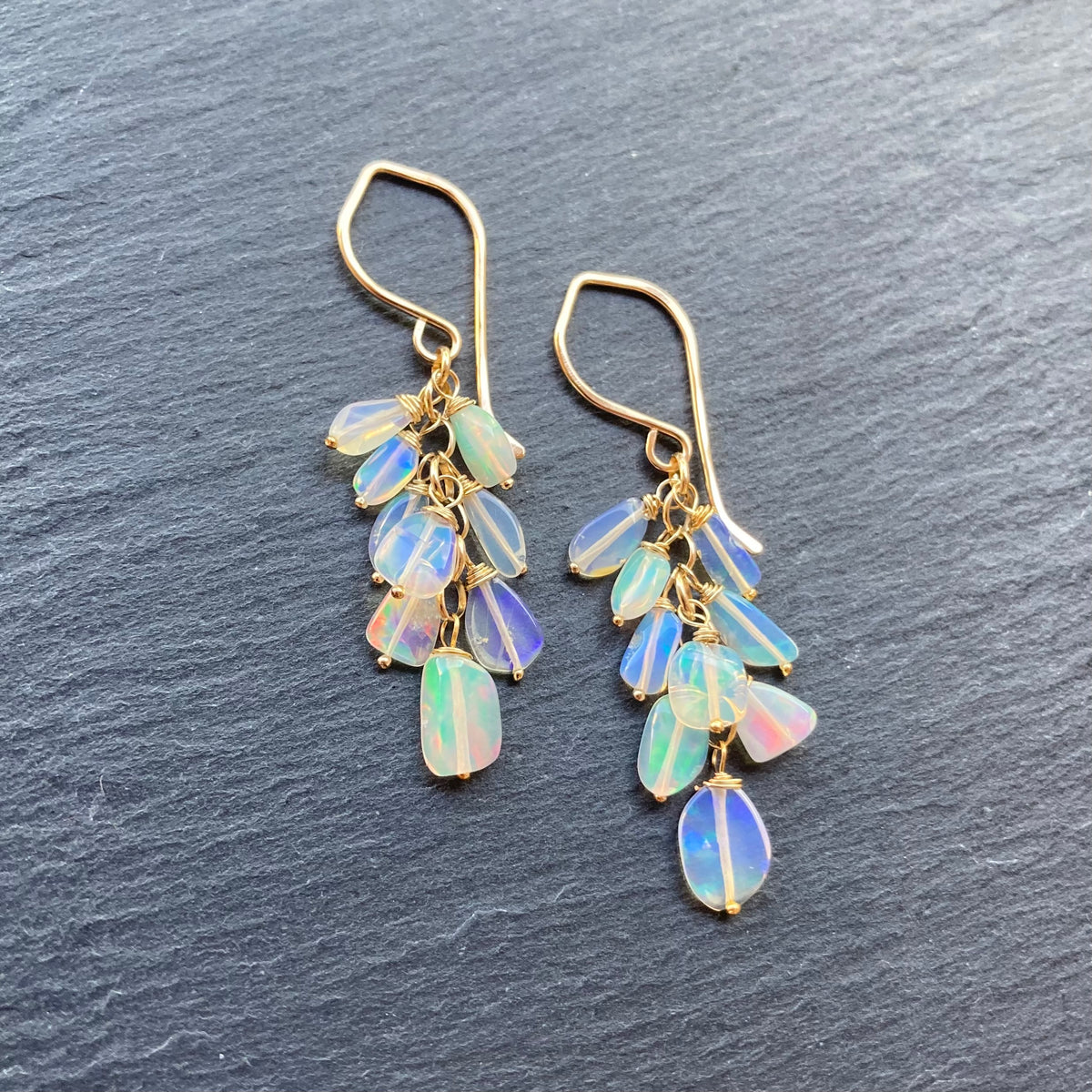 Ethiopian Opal & Gold Cascade Earrings