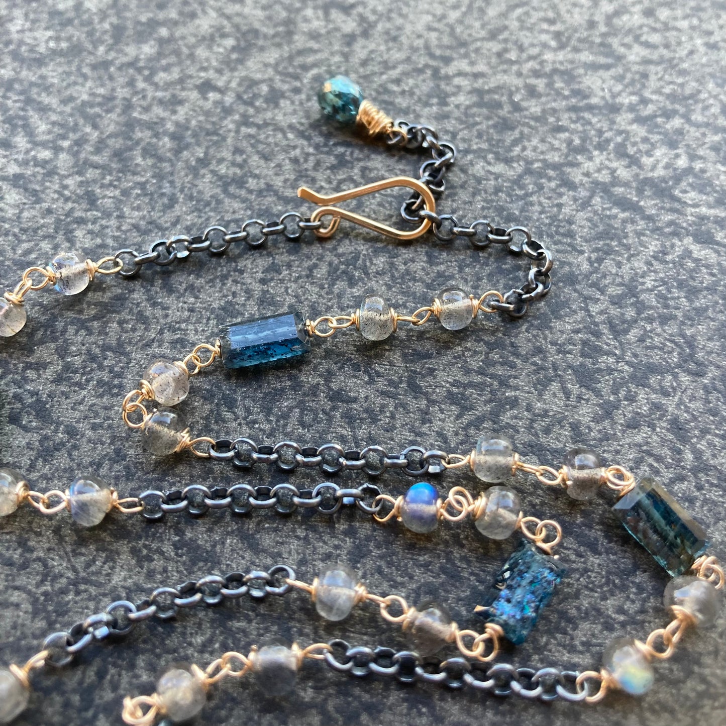 Moss Kyanite, Labradorite & Mixed Metal Necklace