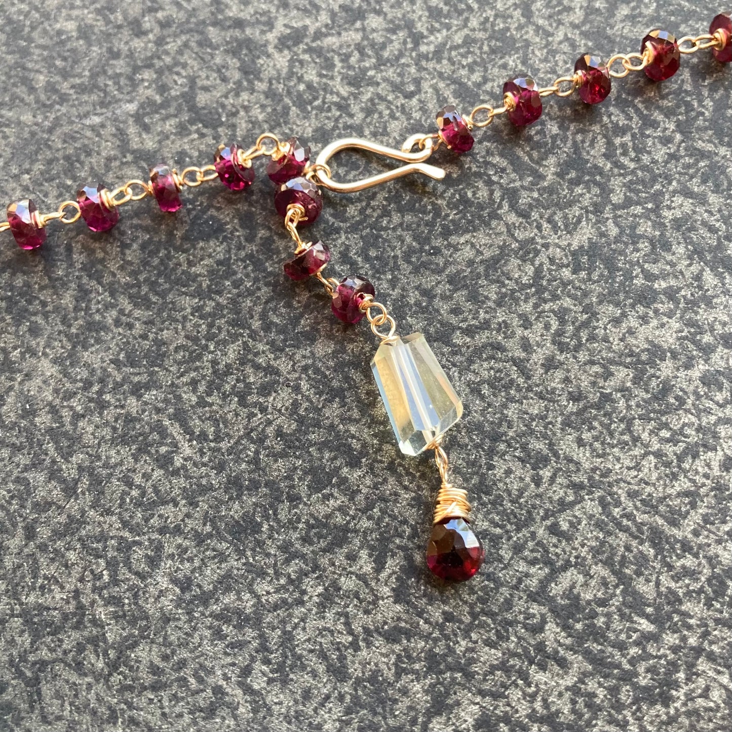 Prasiolite, Rhodolite & Gold Convertible Lariat Necklace