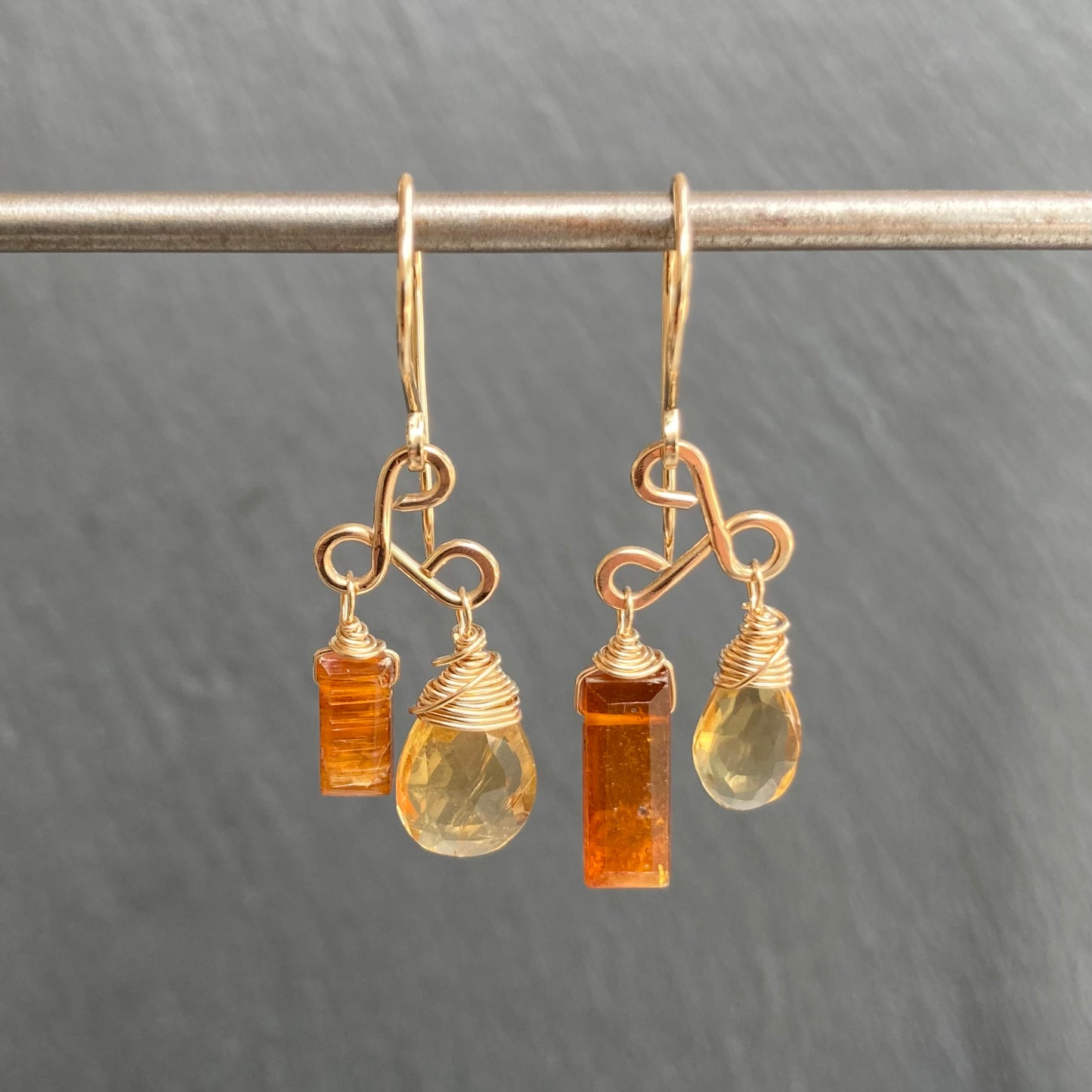 Orange Kyanite, Citrine & Gold Earrings