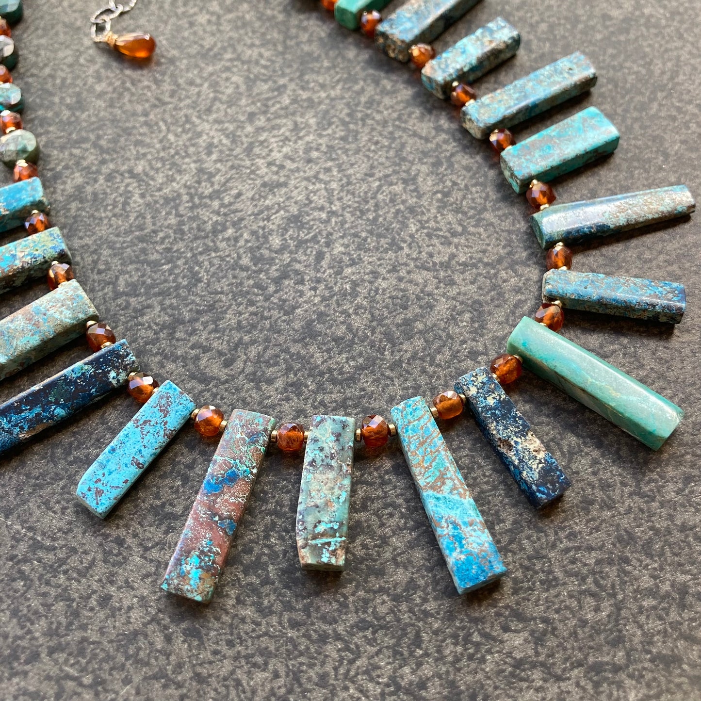 Natural Chrysocolla, Hessonite &  Pyrite Collar