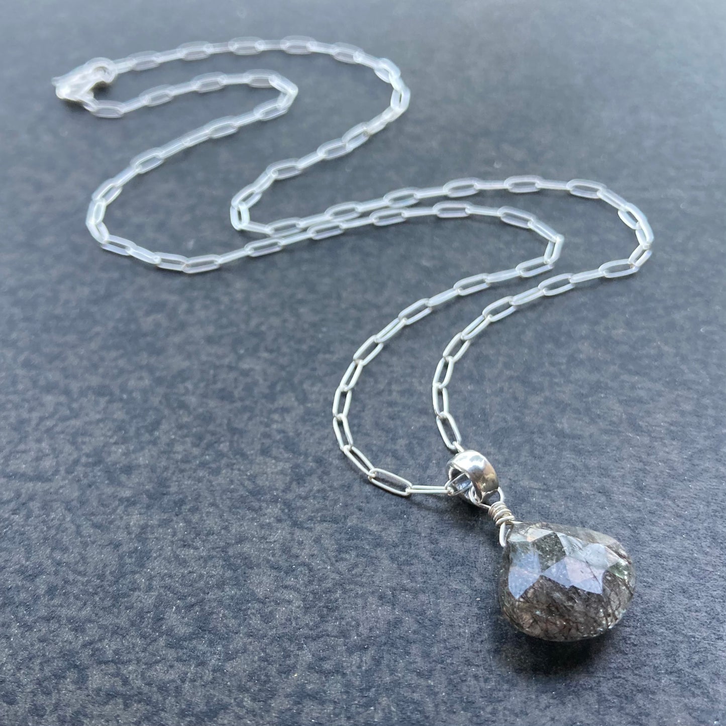 Black Rutilated Quartz & Sterling Silver Pendant Necklace