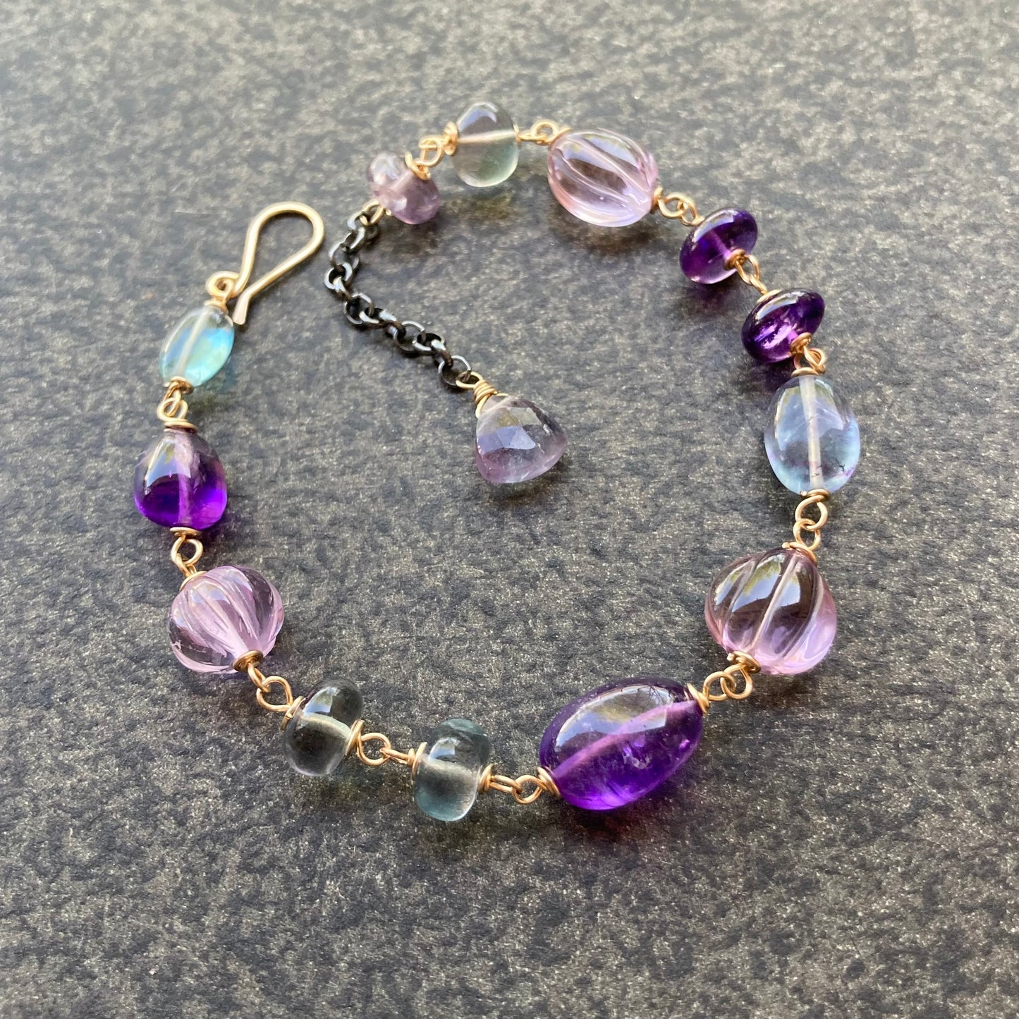 Amethyst, Fluorite & Mixed Metal Bracelet