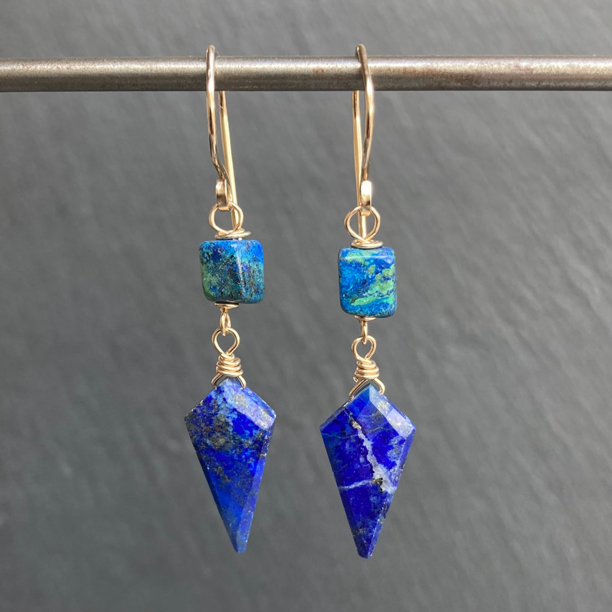 Azurite Malachite, Lapis & Gold Earrings