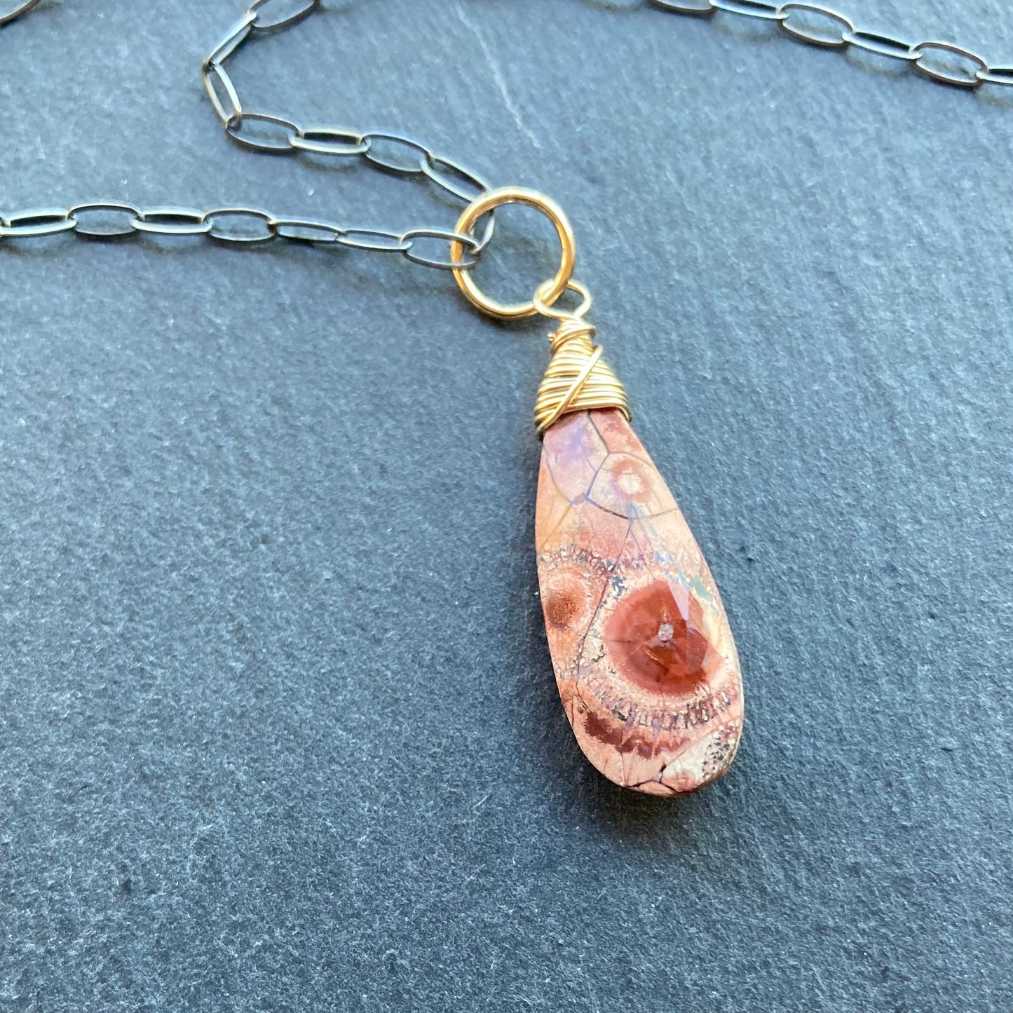 Crazy Lace Agate & Mixed Metal Pendant Necklace