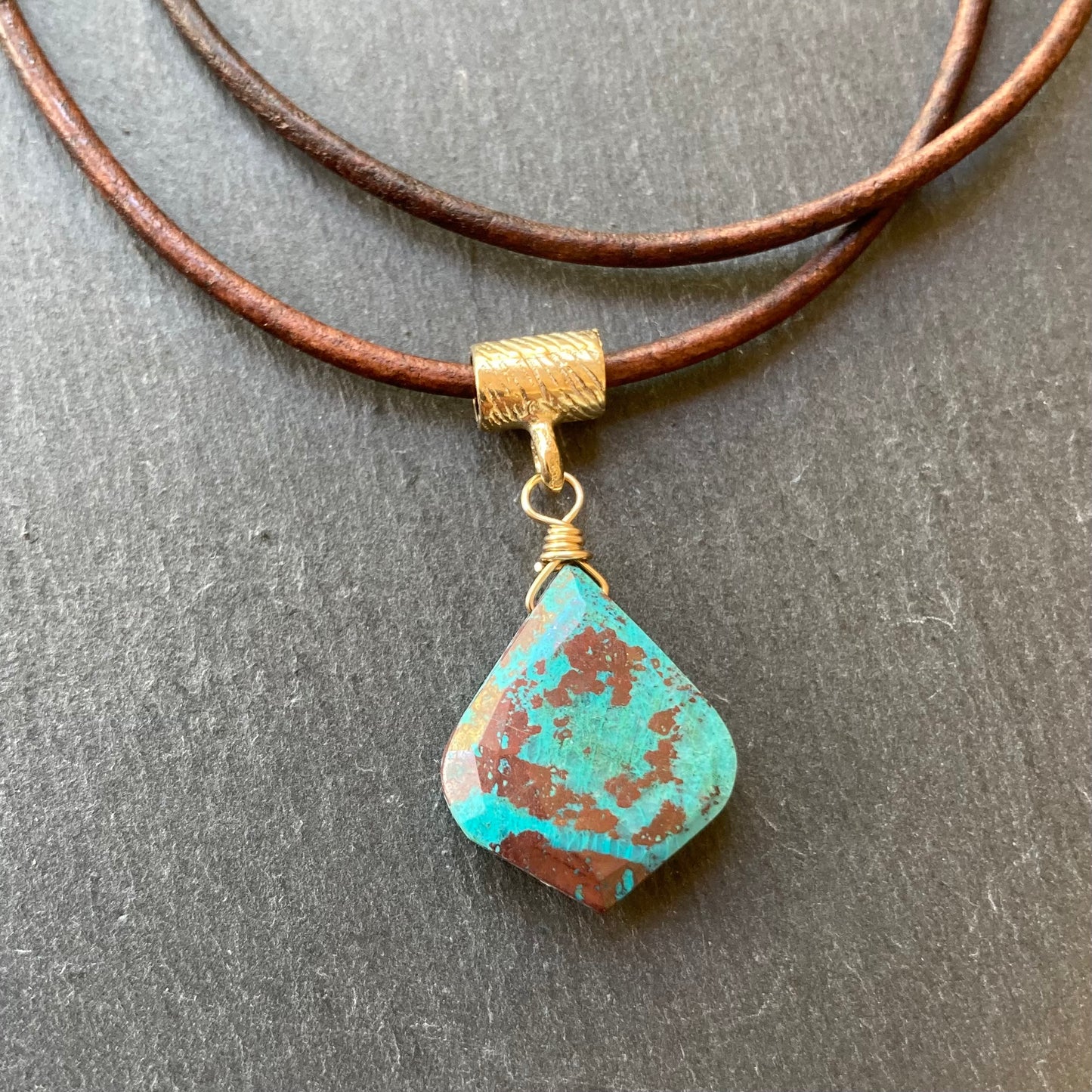 Chrysocolla & Bronze Leather Choker