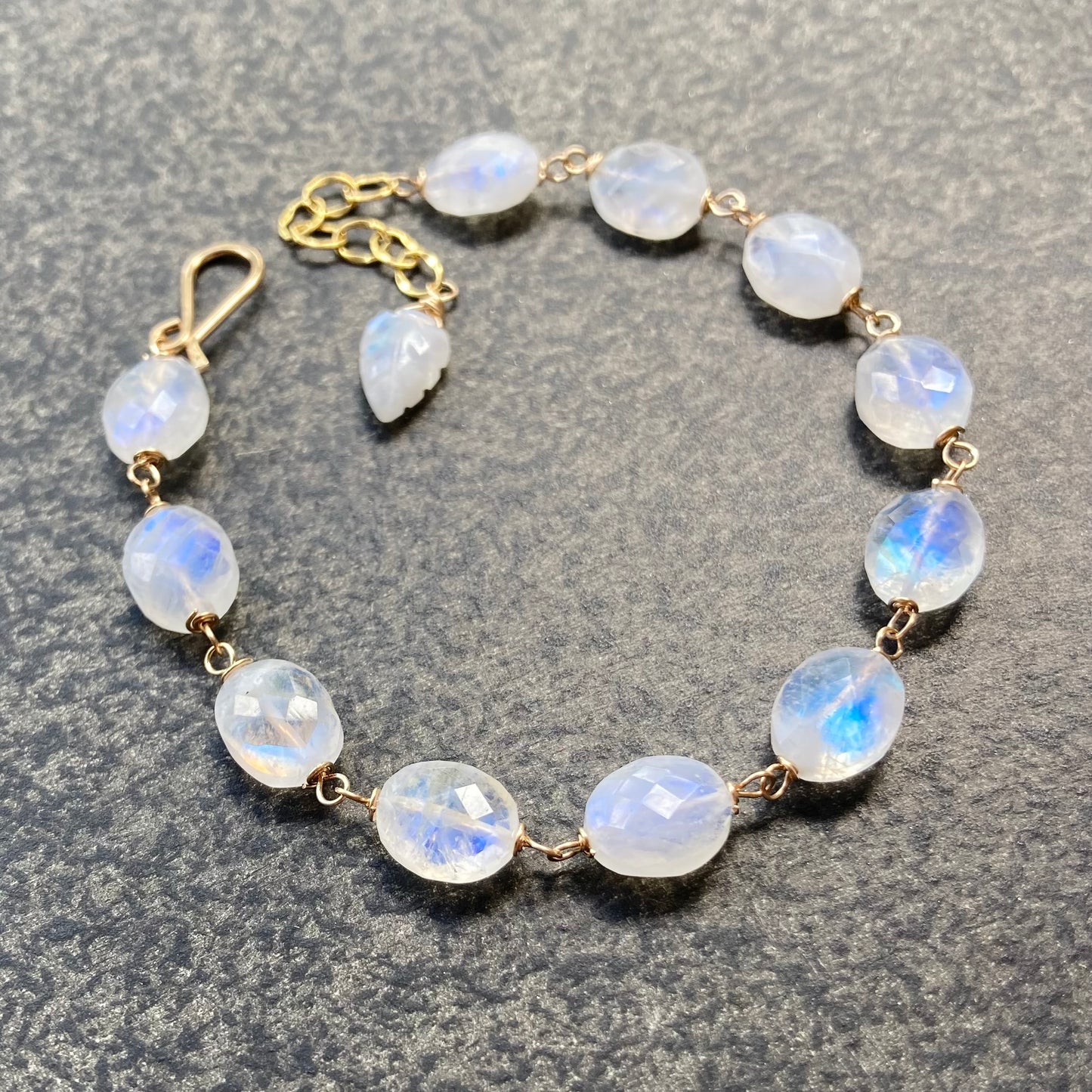 Rainbow Moonstone & Gold Bracelet