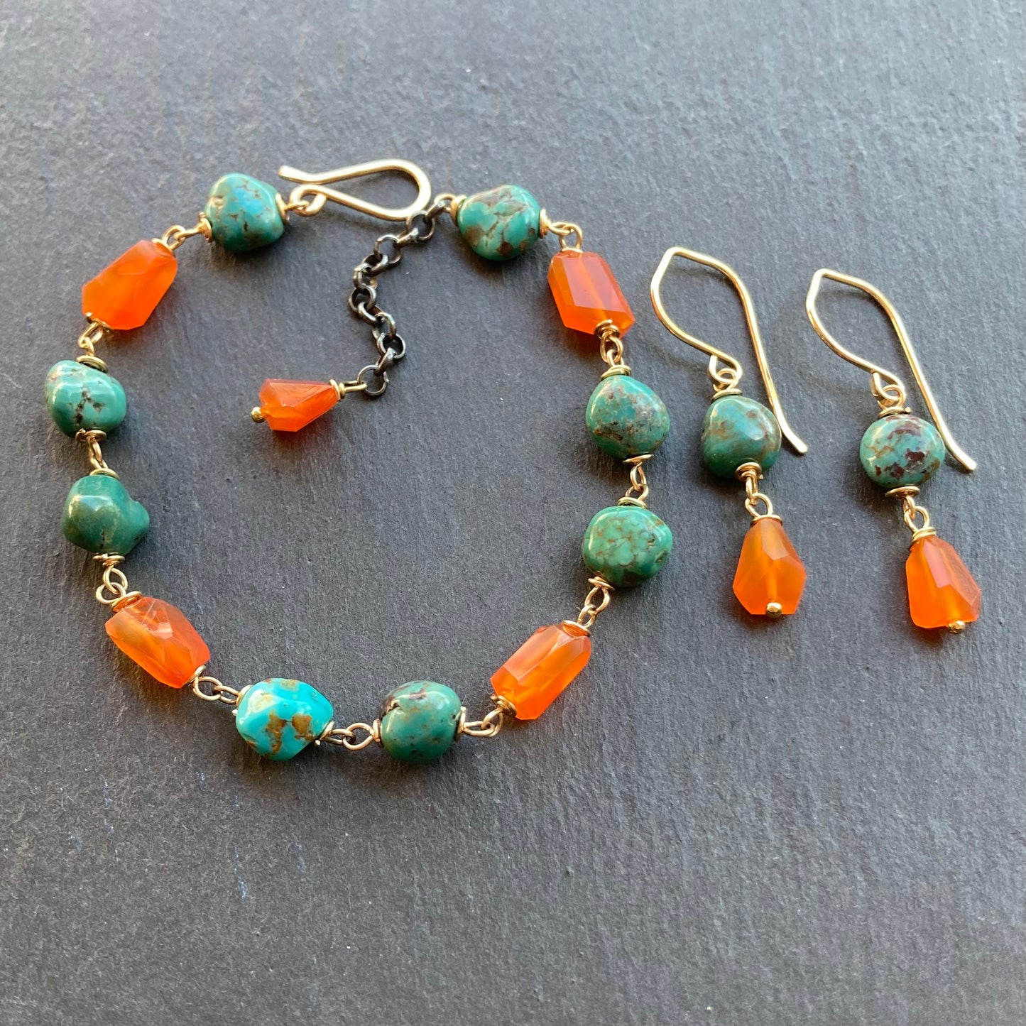 Hubei Turquoise , Carnelian & Gold Earrings