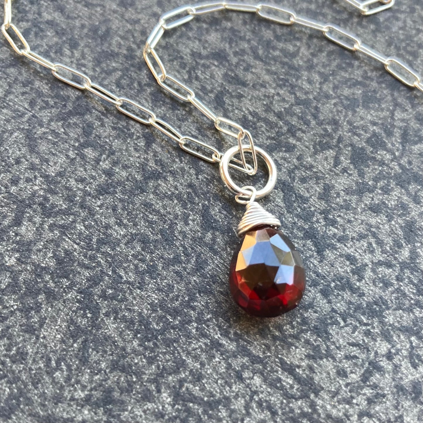 Mozambique Garnet & Sterling Silver Pendant Necklace