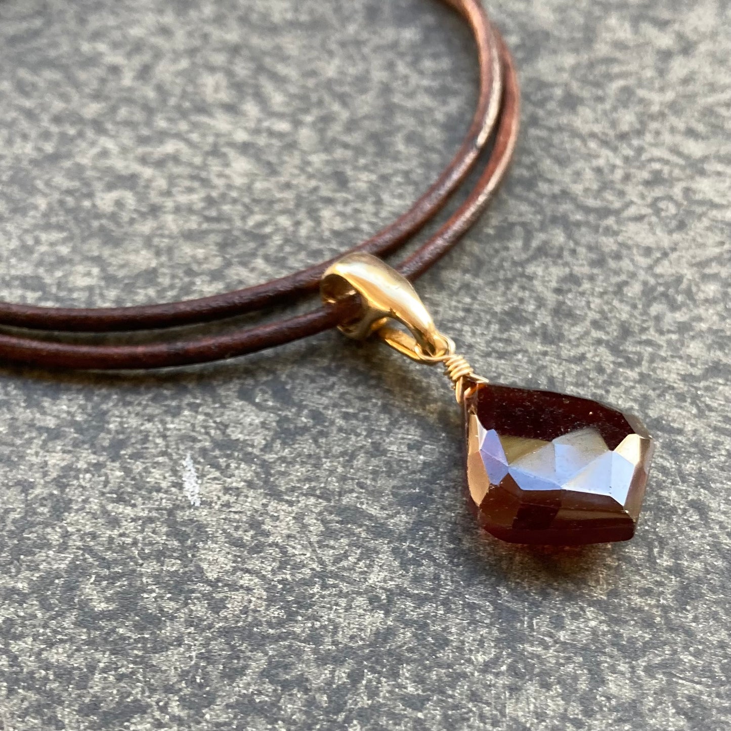 Hessonite Garnet & Bronze Leather Choker