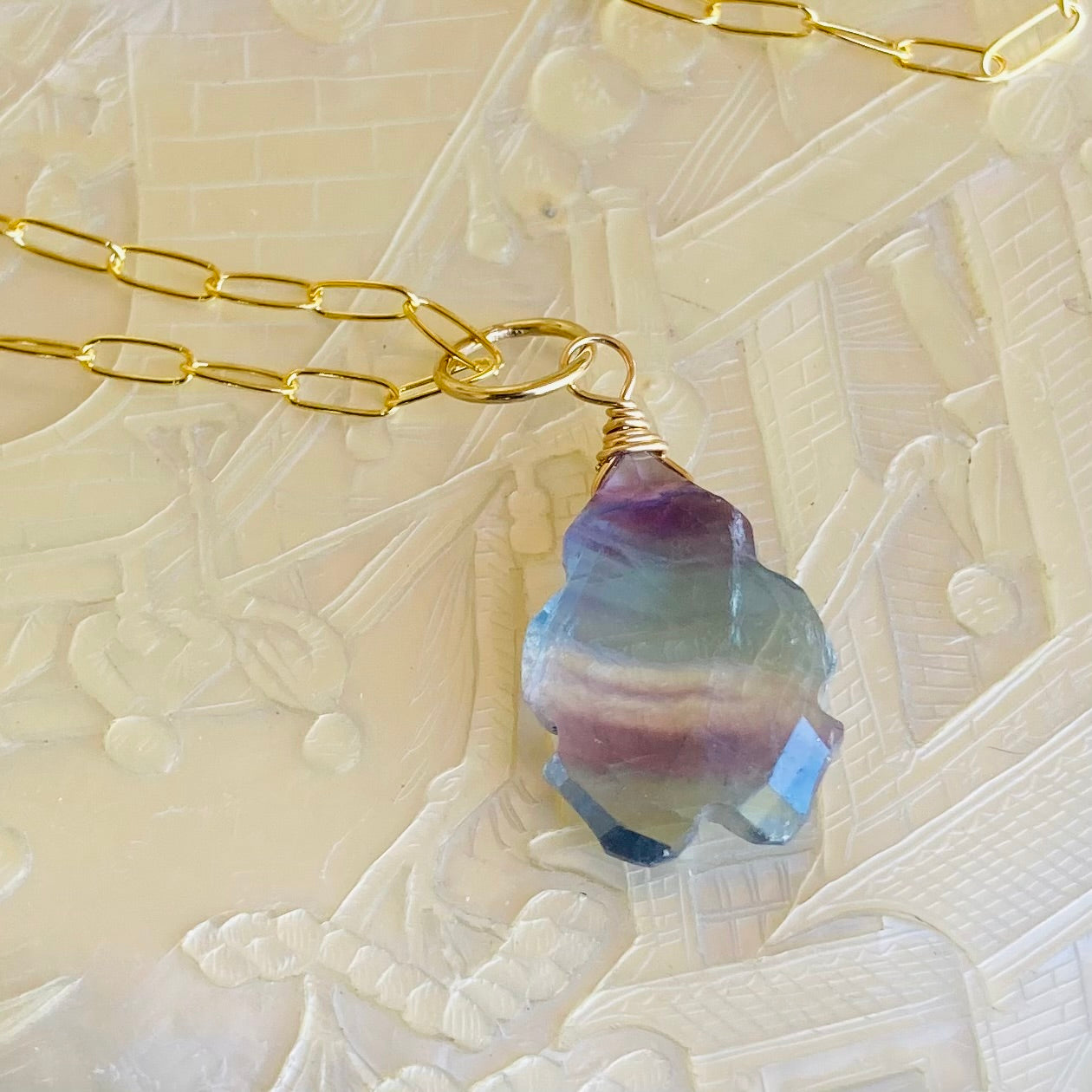 Fluorite & Gold Pendant Necklace