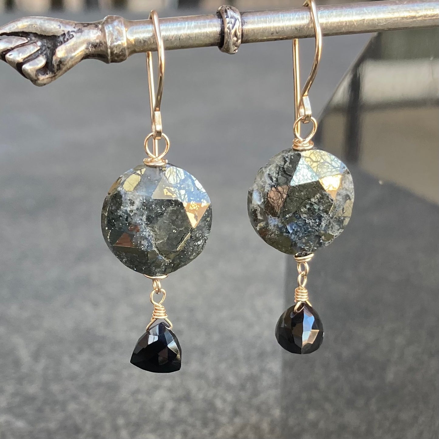 Nipomo Marcasite in Agate, Black Onyx & Gold Earrings