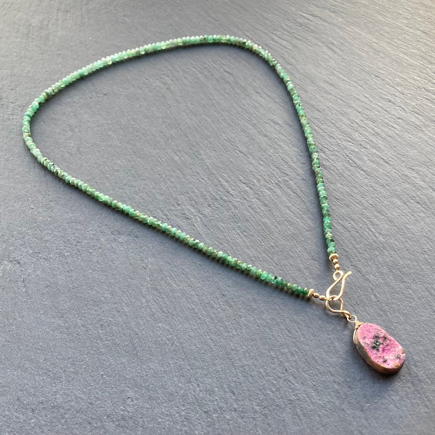 Natural Emerald, Cobalto Calcite & Gold Necklace