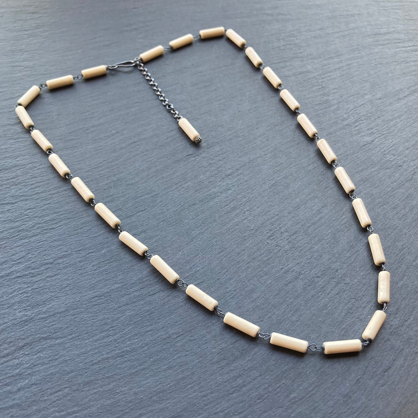 Fossil Jasper & Oxidized Sterling Silver Necklace