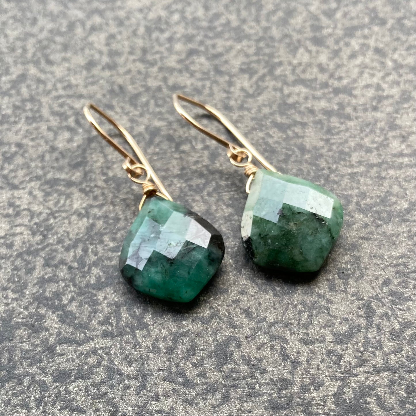 Natural Emerald & Gold Earrings