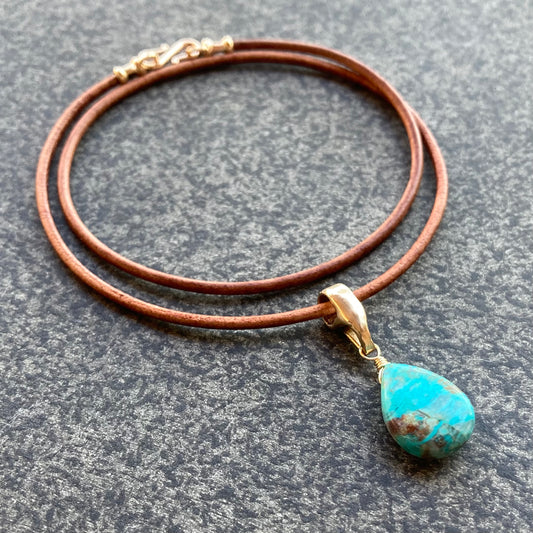 Chrysocolla & Bronze Leather Choker