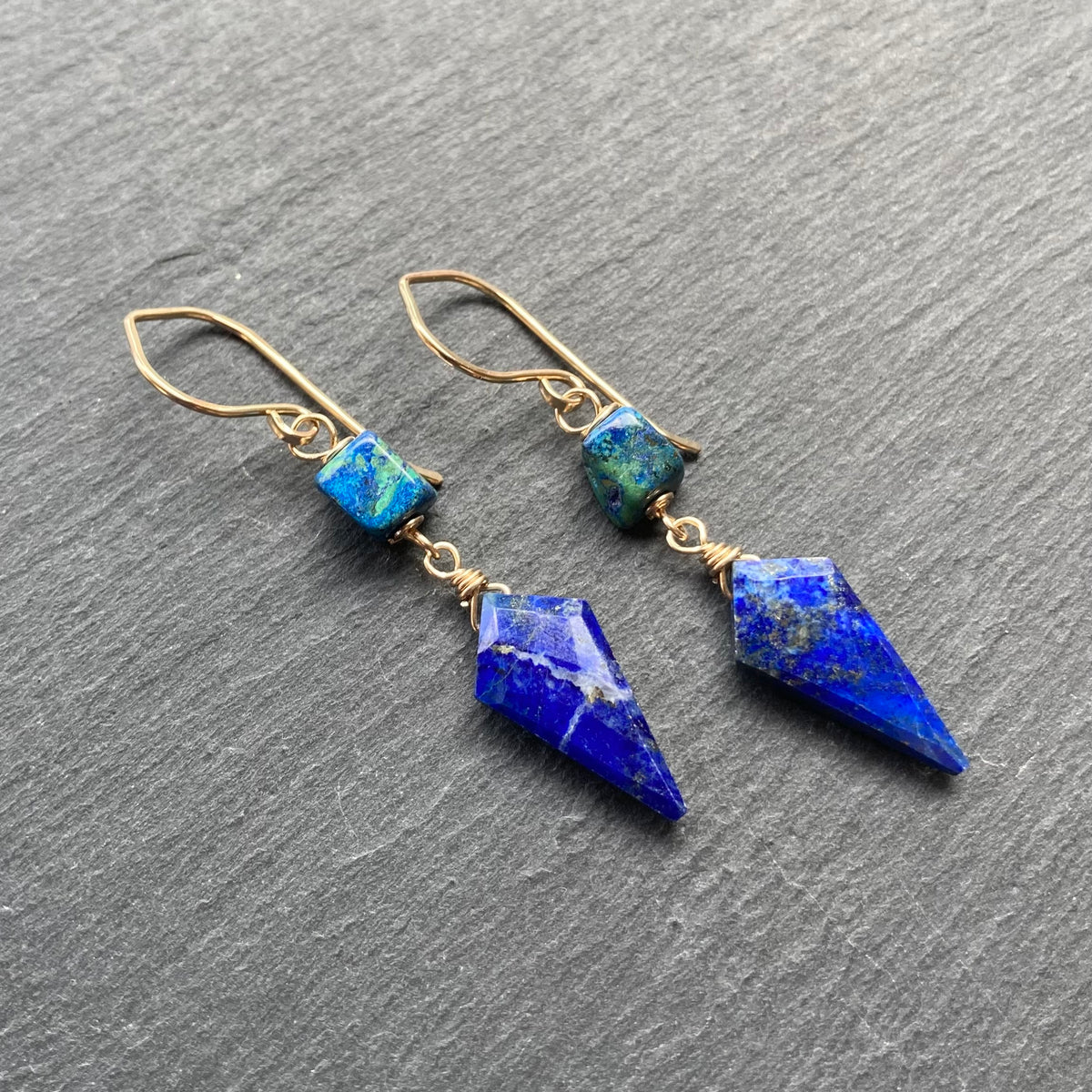 Azurite Malachite, Lapis & Gold Earrings