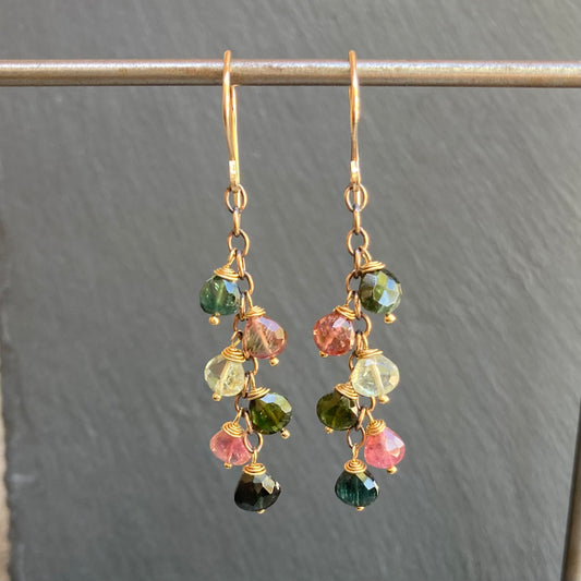 Multicolor Tourmaline & Mixed Metal Cascade Earrings