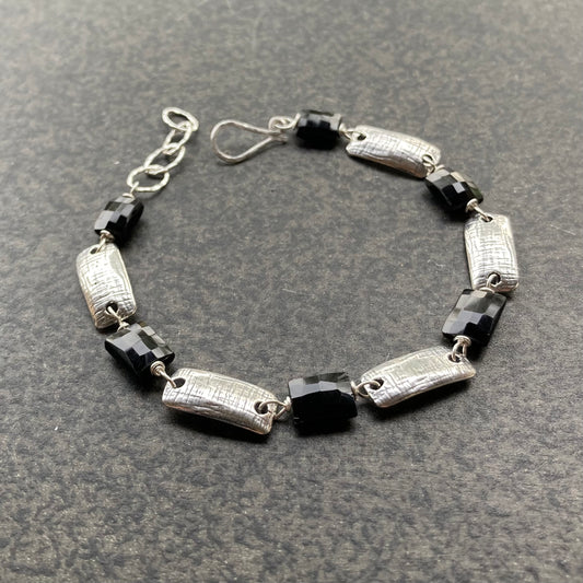 Black Spinel & Sterling Silver Artisan Link Bracelet