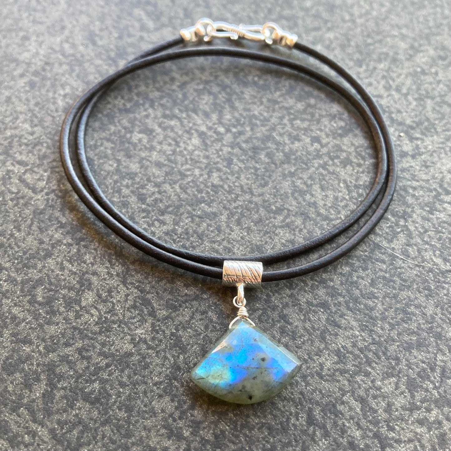 Labradorite & Sterling Silver Leather Choker