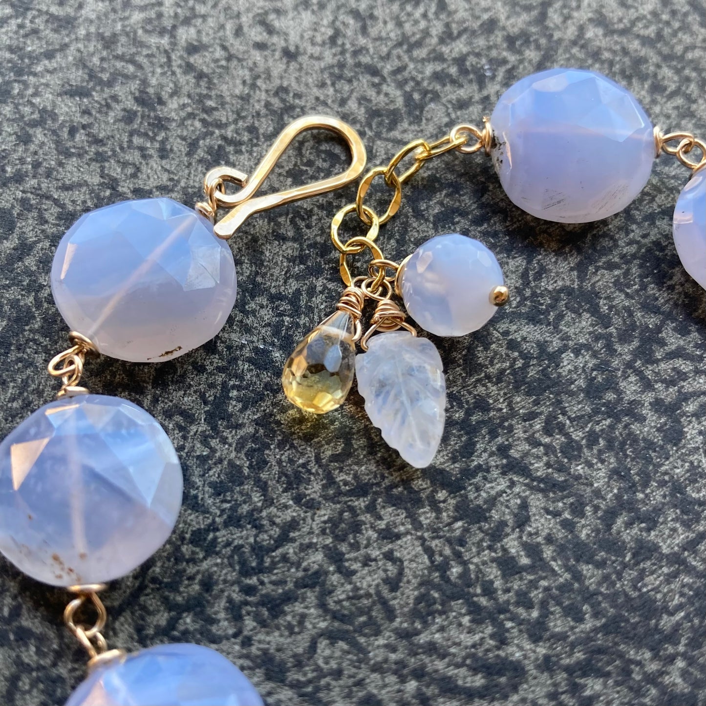 Blue Lace Agate & Gold Multi Gem Charm Bracelet