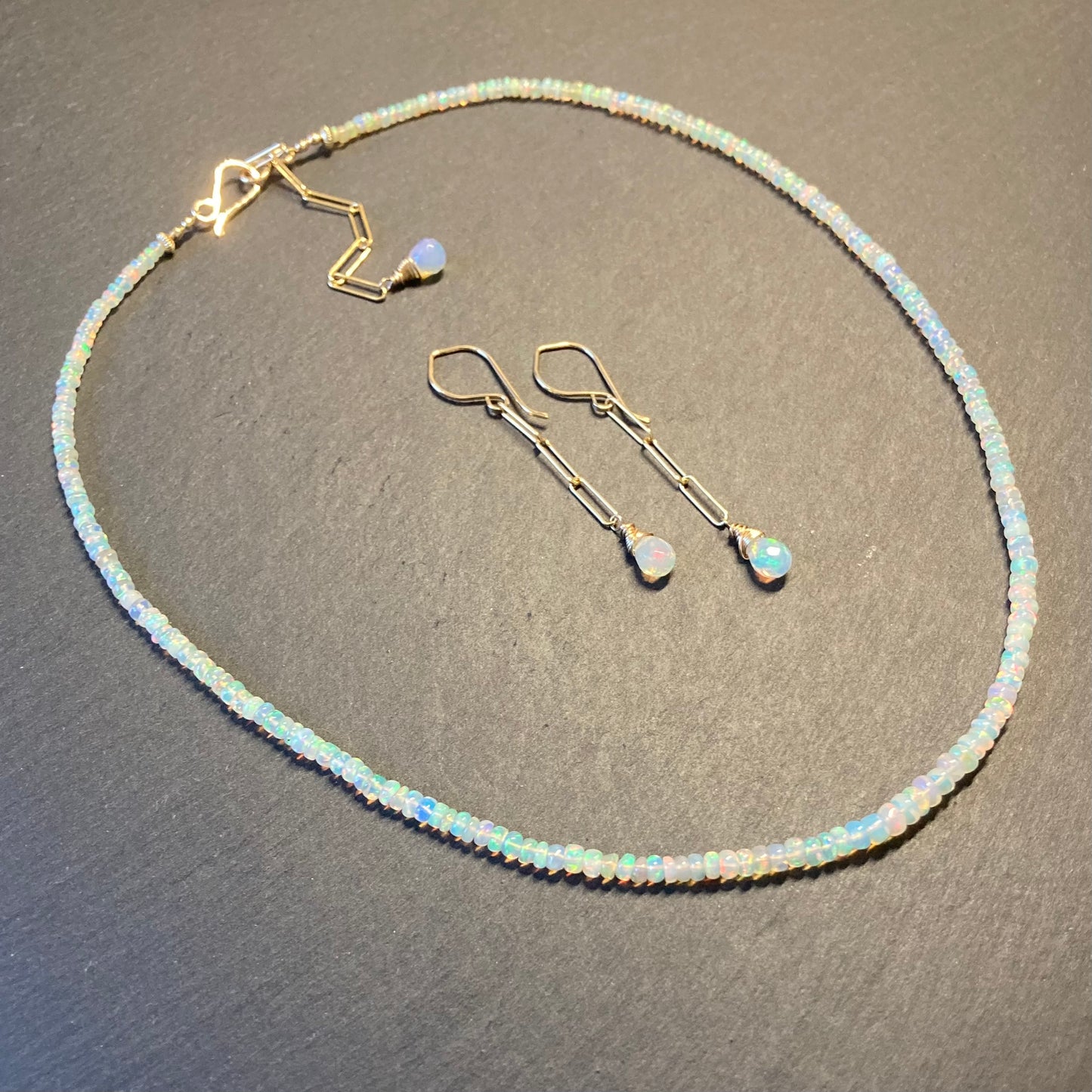 Ethiopian Opal & Gold Long Drop Earrings