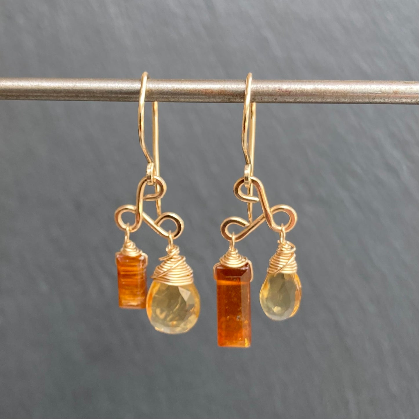 Orange Kyanite, Citrine & Gold Earrings
