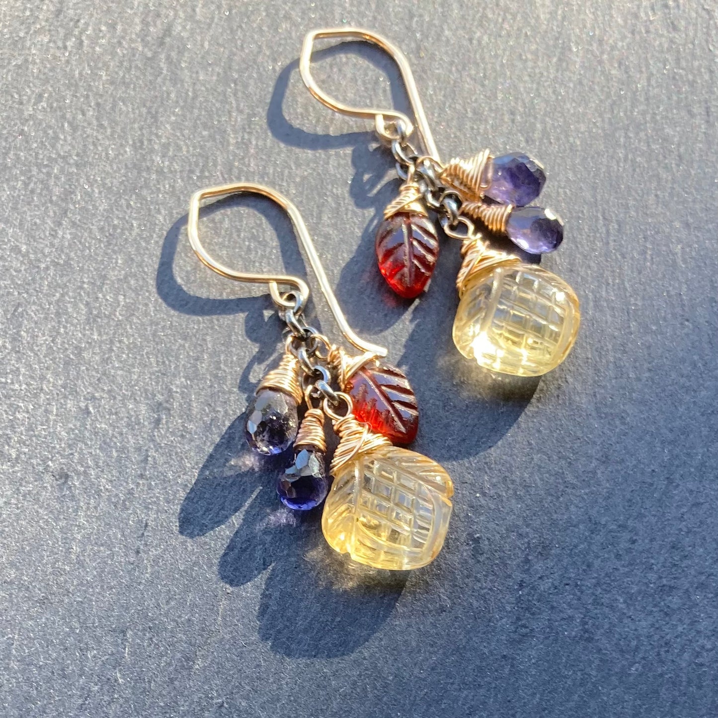 Citrine, Iolite, Garnet & Mixed Metal Earrings