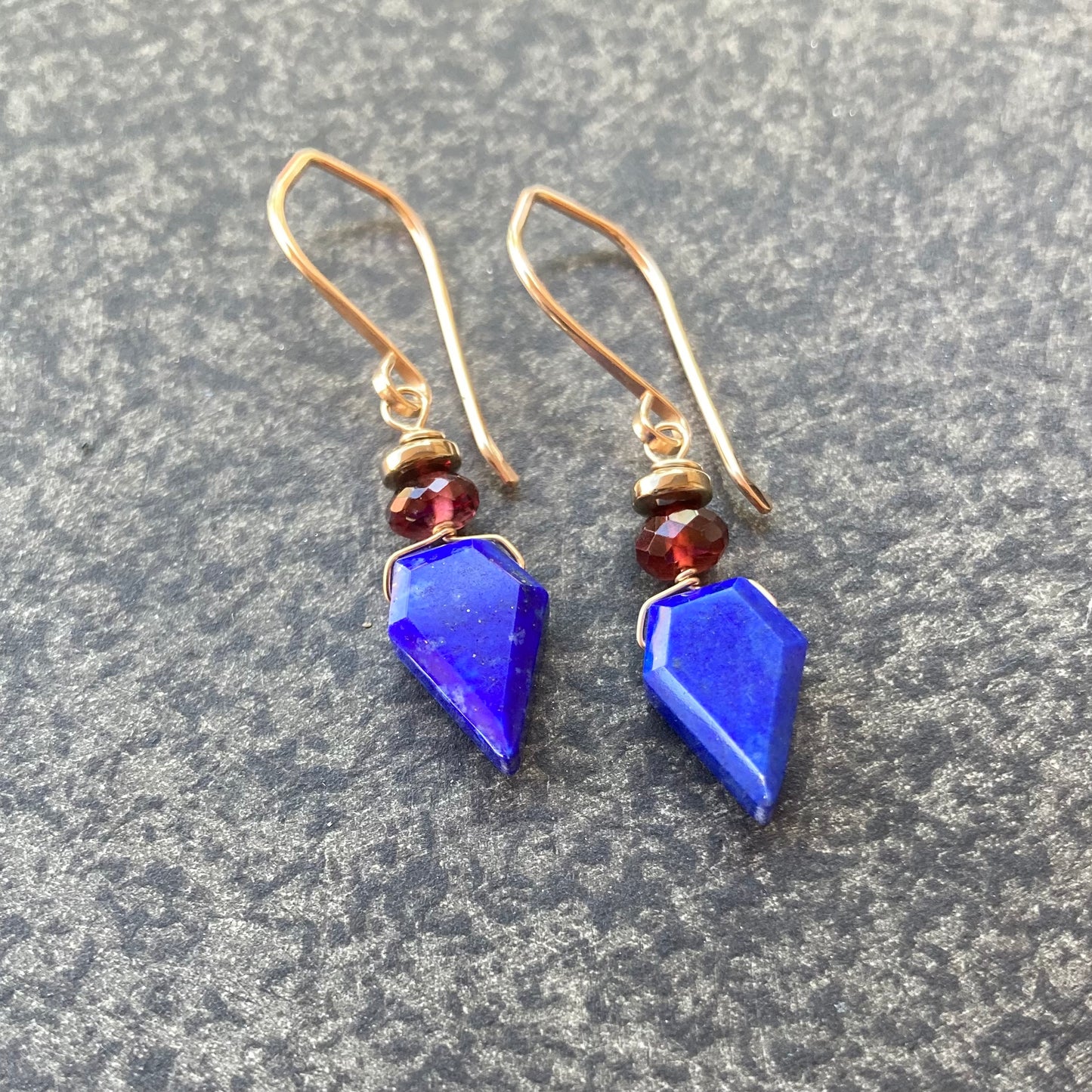 Lapis, Mozambique Garnet, Pyrite & Gold Earrings