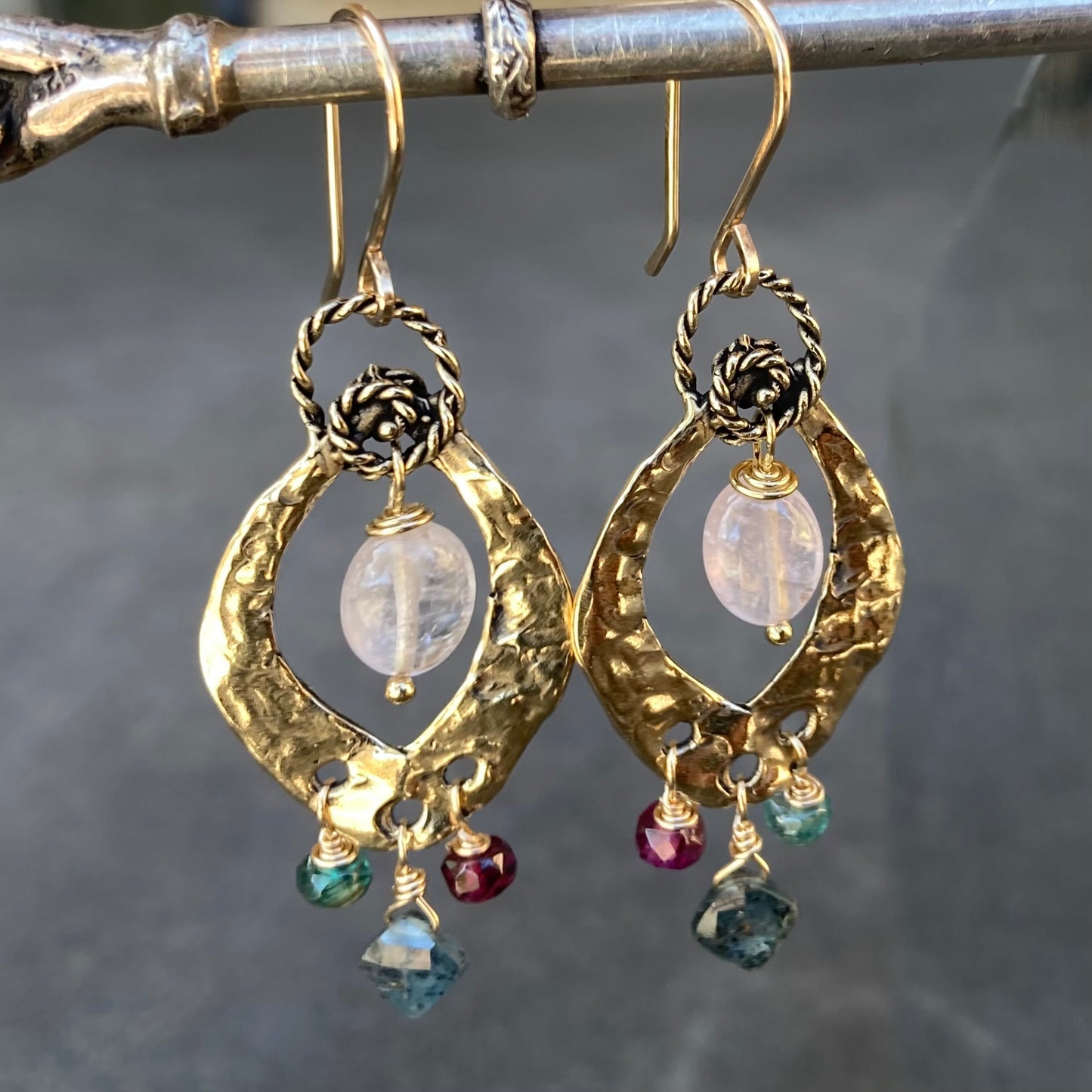 Multi Gemstone, Gold & Bronze Artisan Fringe Hoops