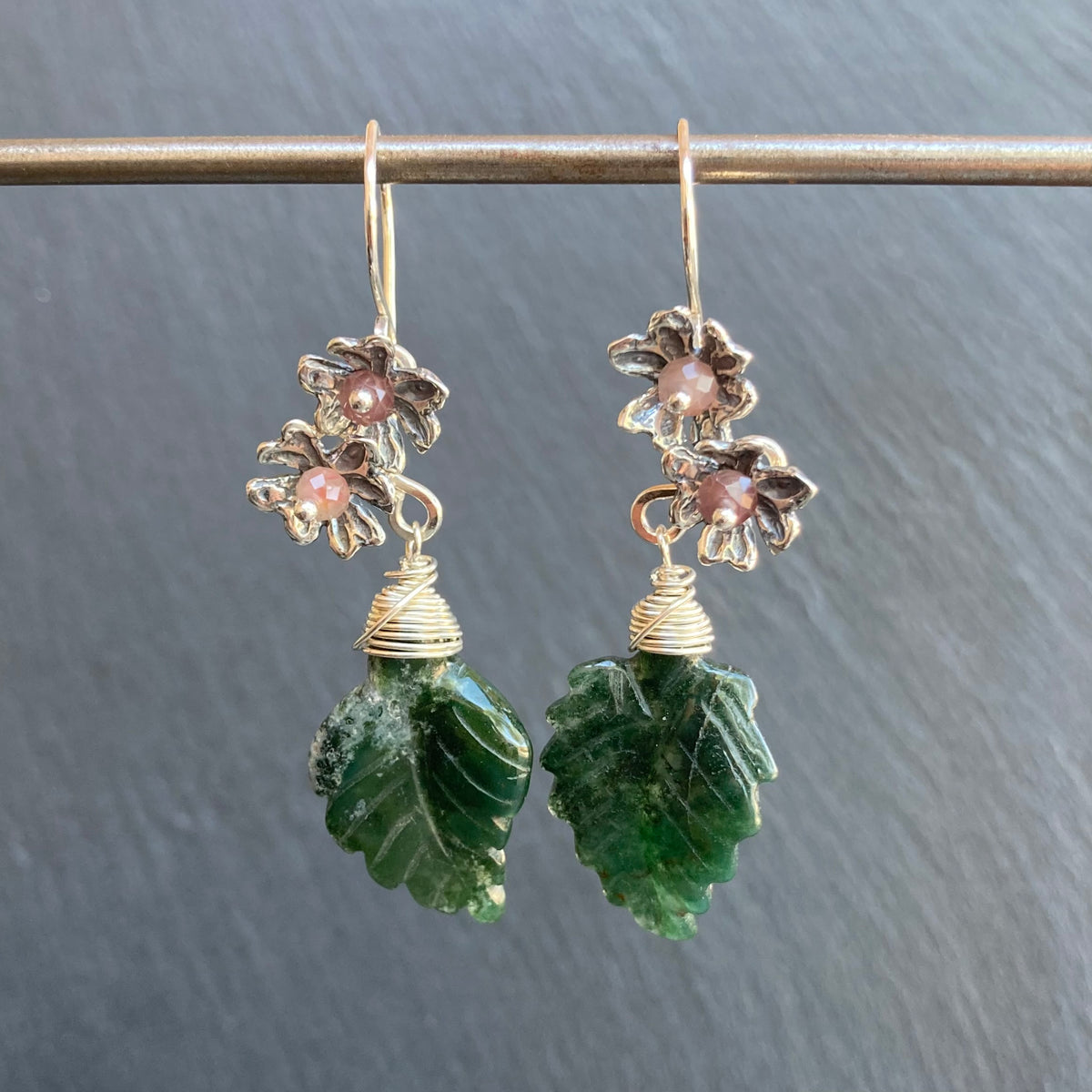 Indian Agate & Sterling Silver Winter Blossom Earrings