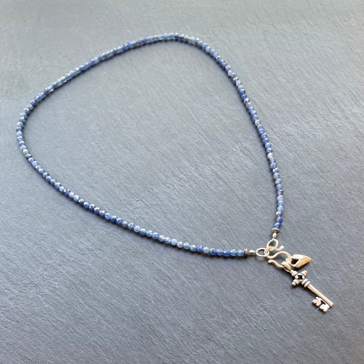 Sapphire & Sterling Silver Key to My Heart Charm Choker