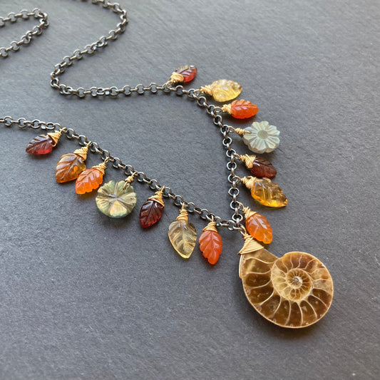 Ammonite, Multi Gemstone & Mixed Metal Woodland Goddess Charm Choker