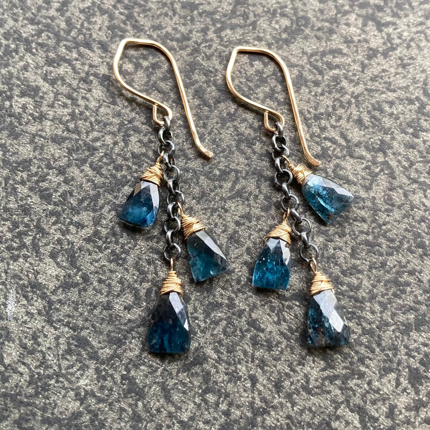 Moss Kyanite & Mixed Metal Cascade Earrings