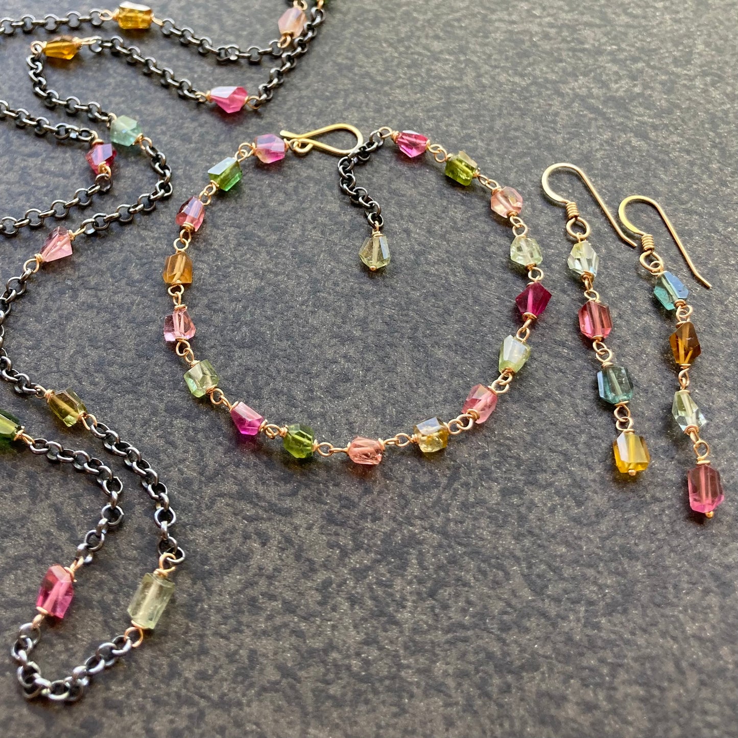 Multicolor Tourmaline & Mixed Metal Bracelet