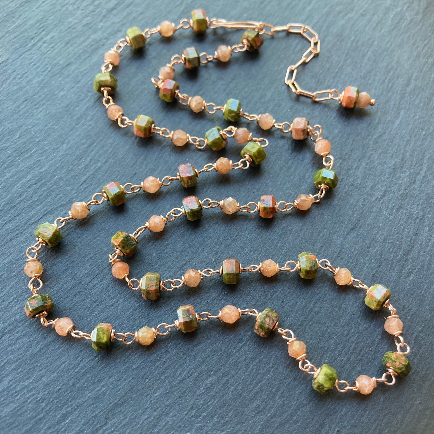 Unakite, Sunstone & Rose Gold Necklace