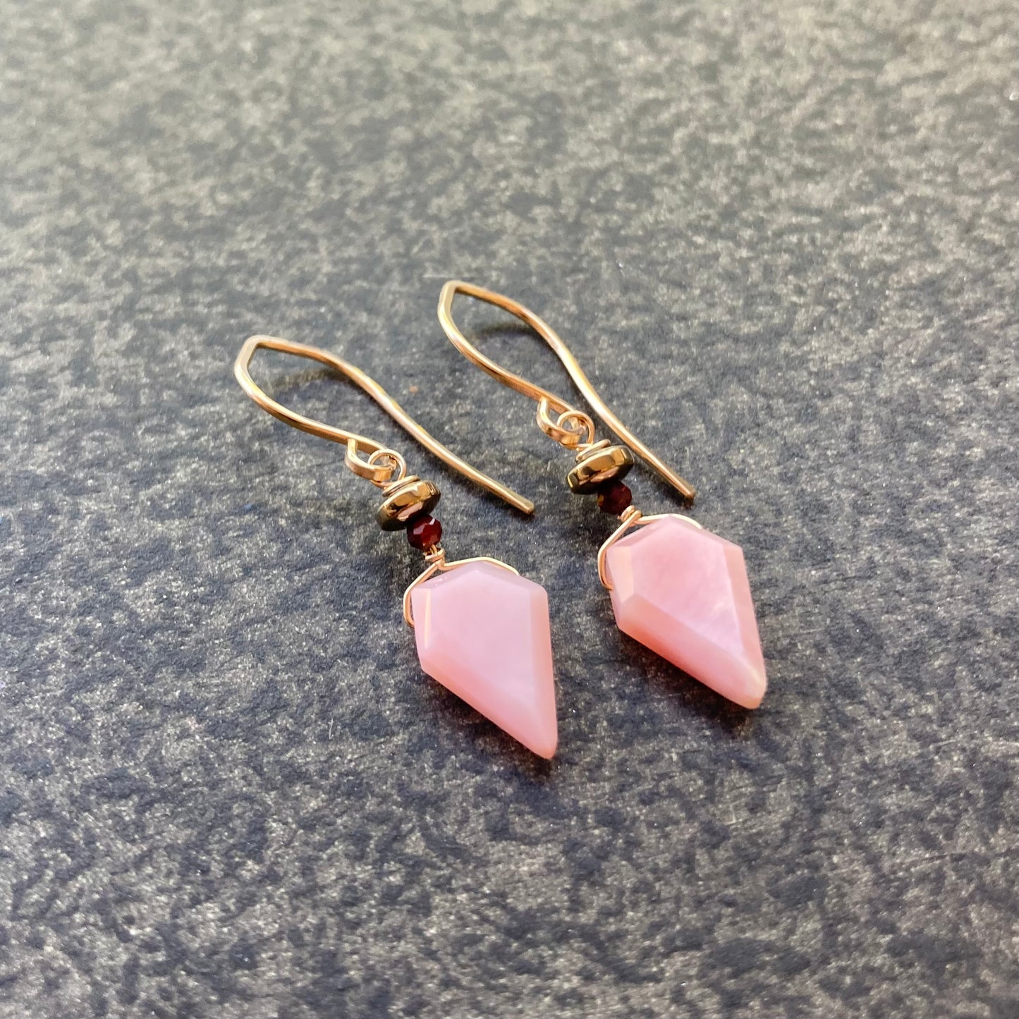 Peruvian Pink Opal, Pyrite & Gold Earrings