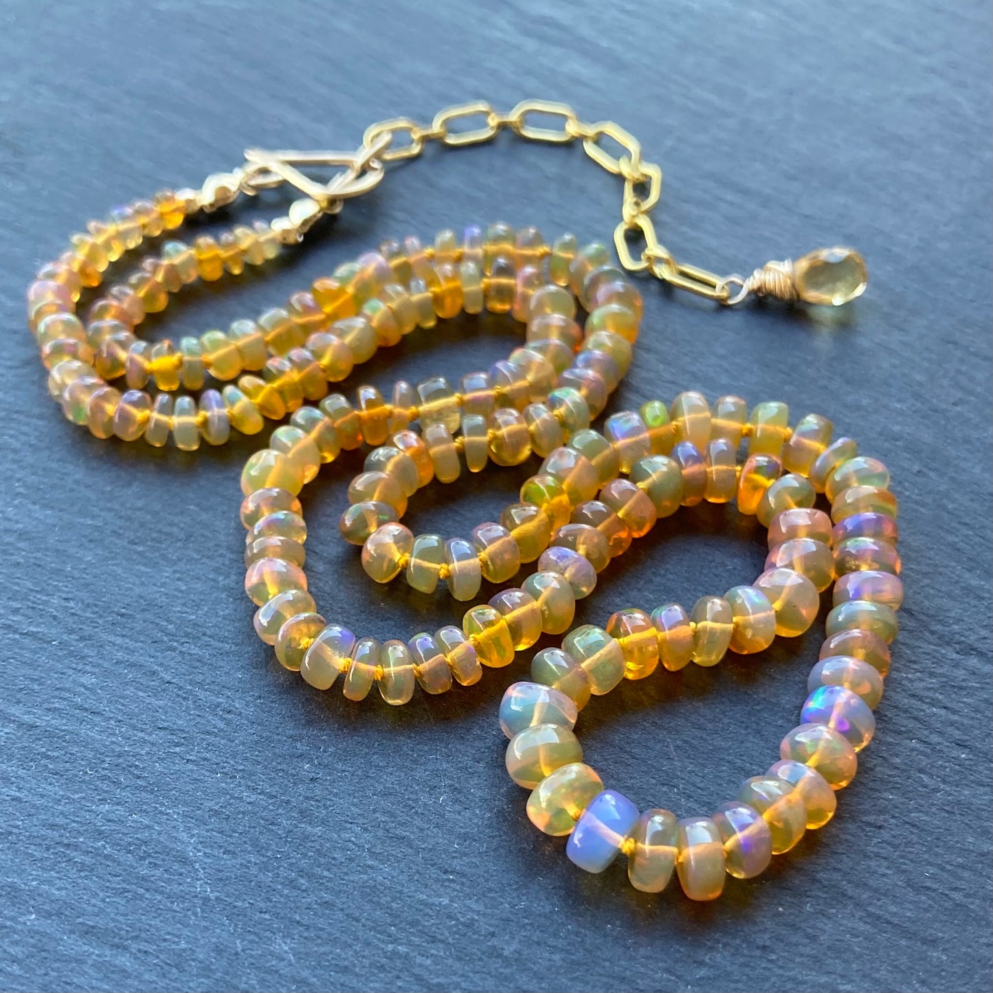 Ethiopian Golden Opal Hand Knotted Silk Necklace