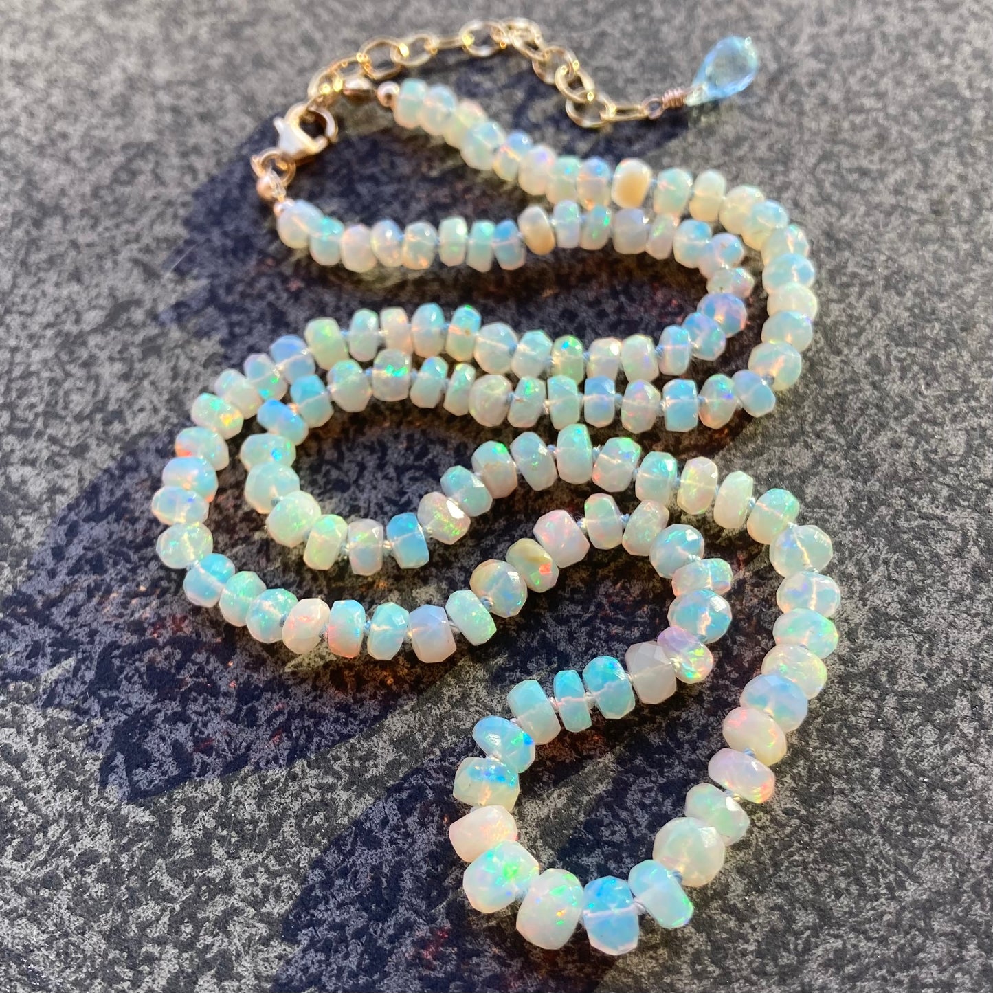 Ethiopian Opal Hand Knotted Aqua Silk Necklace